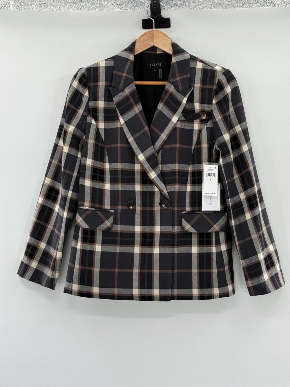 1.STATE Plaid Double Breasted Blazer Size 8 NWT Tailored Career Office Jacket